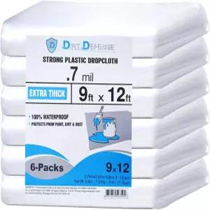 페인트 방수 및 방진용 9x12피트 플라스틱 시트 바닥 가구 커버 두께 내구성을 위한 찢어짐 방지 방수포