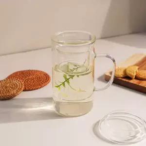 내열유리 티망 뚜껑 머그컵 550ml 1P 티머그 유리컵 홈카페유리컵