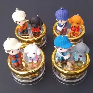 고급 원형 오르골 강아지소년 색상랜덤 5곡 중 선택1 우드오르골