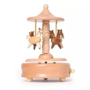 뮤직박스 원목오르골 움직이는 회전목마 태엽 나무 오
