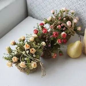 조화화분 미니 장미꽃 조화 소품 핸드메이드 인테리어 바구니 조화꽃장식