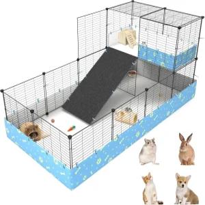 모드랩 2층 기니피그 케 타프가 있는 대형 C 로프트 토끼 강아지를 위한 작은 동물 실내 개 놀이펜