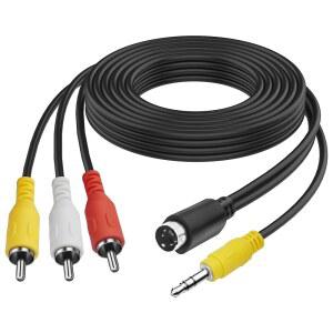 메이리파 S-비디오 4핀 대 3 RCA 복합 케이블(3.5mm 플러그 + TRS AV PC-TV(180만) 남성 미니 스테레오 DIN 케이블 포함), 비디오 3.5mm(1/8인치) 오디오