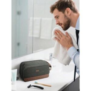 남성용 WANDF 캔버스 가죽 가방 녹색 도프 세면도구 키트 정리함 면도 여행용 방수 대형 여행 액세서리용 가방