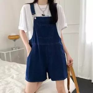 데님 청 진청 점프수트 멜빵 청바지 반바지 와이드