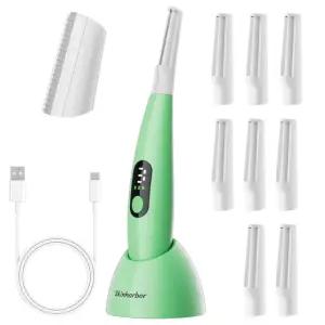 여성용 소닉 더마플레인 면도기 얼굴 각질 제거 및 피치 퍼즈 제모 시스템 안티에이징？3 스피드？8 블레이드？충전 가능 도구 Green