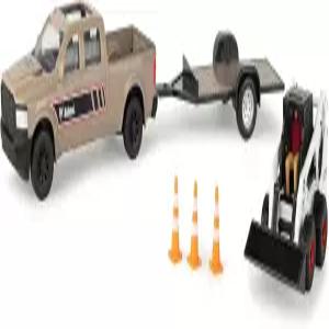 토미 밥캣 건설 장난감 - 1 32 스케일 픽업 트럭 스키드 스티어 트레일러 작업자 콘 포함 수집용