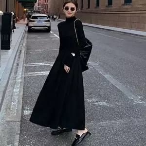 여성 목폴라 하이웨스트 A라인 체형커버 롱원피스 (HSJ-WD0CEF0)