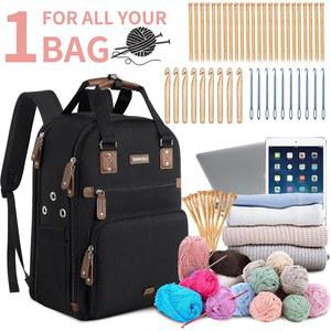 신비코 크로셰 보관 백팩 대형 토트 USB 뜨개질 백팩 포트 충전 원사 토트백 정리함