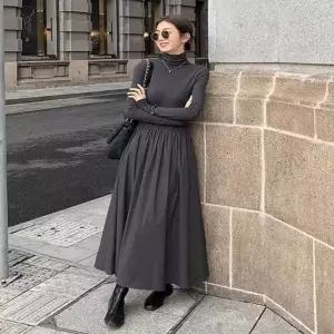 여성 하이넥 하이웨스트 긴팔 롱원피스 목폴라 원피스 (HSJ-WE21E96)