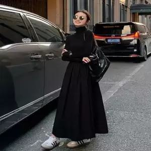 여성 목폴라 하이웨스트 A라인 롱원피스 체형 커버 (HSJ-WD98B7D)