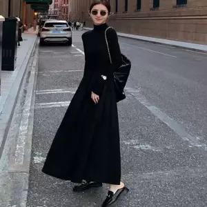 여성 목폴라 하이웨스트 A라인 체형커버 롱원피스 (HSJ-WD0CEF0)