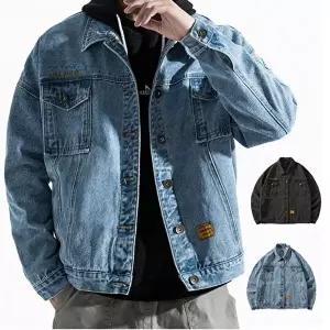 남녀공용 자수 패치 포인트 오버핏 깔끔 데님 청자켓 (HSJ-WFFTVVY)