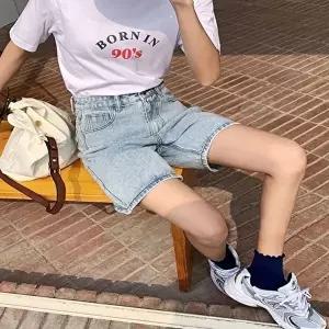 2컬러 데님 하이웨스트 와이드 청반바지 5부 반바지 (HSJ-WFGYQ0X)