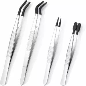 4개 고무 팁 핀셋 세트 긁히지 않는 PVC 코팅 - 공예 주얼리 제작 전자제품 속눈썹 연장을 위한 파인