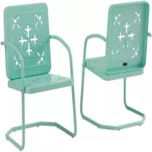 크로슬리 가구 진달래 2피스 야외 의자 세트 식사용 빈티지 레트로 메탈 파티오 현관 데크 아쿠아 글로스