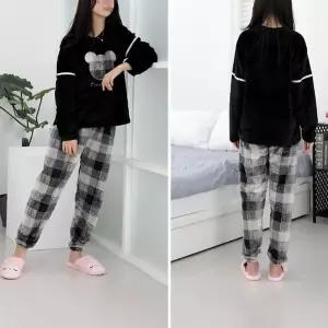 여성용 체크베어 초극세사 상하의 수면잠옷세트 블랙 (HSJ-WFG6Y3B)