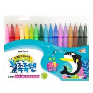 ( )둥근닙 사무용품 16색+1 촉촉사인펜 키즈 드로잉 필기구 수성펜 마킹용