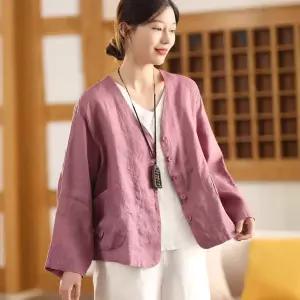 여자셔츠 봄 긴팔 앤티크 아우터 카디건 솔리드 샌드 워싱 상의 린넨 심쿵마켓