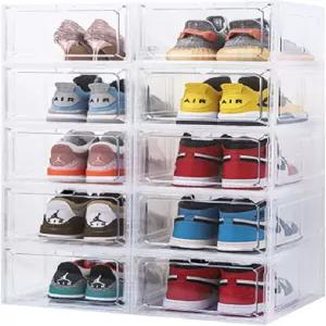 에르소즈린 대형 신발 정리함 스태커블 마그네틱 도어 DVD/CD 보관함 4개 옷장용 투명 상자 접이식 공간