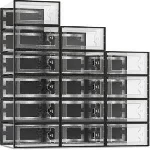 봄 X-대형 신발 보관함 핏 사이즈 11 옷장용 투명 플라스틱 스태커블 정리함 공간 절약 접이식 신발장