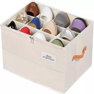 옷장용 신발 정리함 투명 커버 부드러운 지퍼 강화 손잡이 및 하단 지지대가 있는 접이식 상자 보관 용기