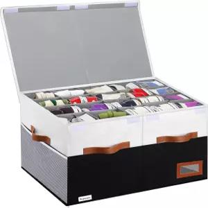 옷장용 신발 정리함 뚜껑이 있고 조절 가능한 칸막이가 접이식 보관함 네 개의 강화 손잡이가 패브릭 상자