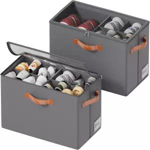 옷장용 신발 정리함 2팩 조절 가능한 칸막이와 투명 커버가 있는 접이식 보관 16켤레에 맞는 스택형 패브릭