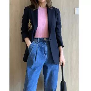 여성자켓 터틀넥 슬림 캐주얼 뱃지 봄가을 정장 코트 상의 심쿵해외구매