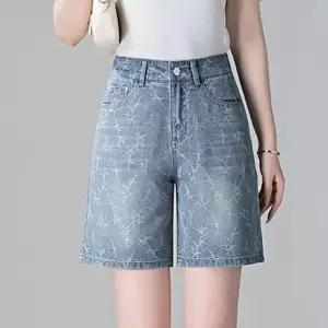 하계 여자청반바지 와이드 자수 청반바지 핫팬츠 A라인 하이웨스트 트렌치 원템2