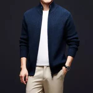 남성가디건 봄가을 스탠드넥 꽈배기 순면 루즈핏 짜임 니트 가디건 심쿵돌직구