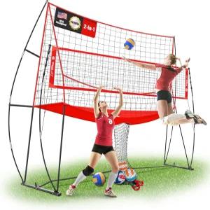 특허받은 5피트 높이(6피트 6인치~8인치)의 JOLORLY 2-in-1 배구 연습 네트 스테이션 스파이크 서브 타격을