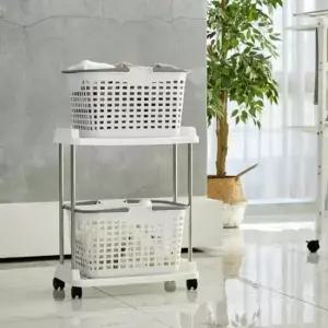 빨래 이동가능한 정리 수납 2단 바구니