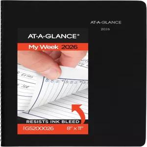 AT-A-GLANCE 2026 예약 북 플래너 주간 8인치 x 11인치 대형 분기별 데이마인드 블랙(G5200026)
