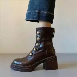 여자 스틸레토 양가죽 무음부츠 와펜 통굽 슬림핏 뒷지퍼 워커 소프트 앵클부츠 플랫워커 원픽5