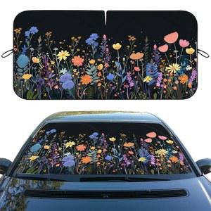 와일드 플라워 자동차 앞유리 햇빛 가리개 컬러풀 플로럴 보호 레트로 태양 u200BSheed 앞유리, 세단 트럭 SUV 액세서리 59인치 x 31.5인치 W용 자외선 차단 효과