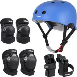 인라인 롤러 스케이팅 스케이트보드 스쿠터를 위한 손목 보호대가 있는 JBM 장비 헬멧 무릎 및 팔꿈치 패드