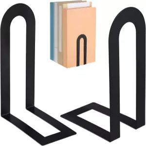 Chunful 2Pcs 모던 메탈 책꽂이 장식용 작은 정리 미니멀리스트 디자인 스토퍼로 홈 오피스용 블랙 5.5