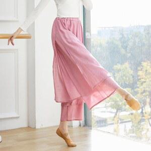 무용 폴댄스 연습복 쉬폰 요가 소매 패드 체조 발레의상 투톤