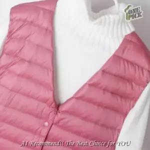 여자 흰색 오리털 노카라 경량 추동 조끼 브이넥 패딩 OP3