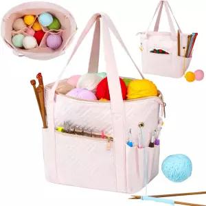 실 수납을 위한 비드로 코바늘 가방 정리함 액세서리를 이중 손잡이가 있는 벨벳 뜨개질 토트백 볼을