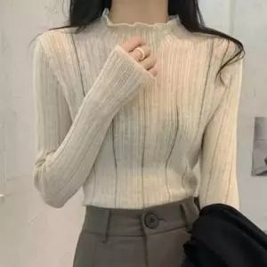 [SBD] 간절기니트 반폴라니트 레이어드니트 프릴 반목니트 골지 여리핏 프릴넥