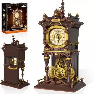 빈티지 스윙 시계 빌딩 블록 세트 실제 작동하는 움직이는 진자 및 회전 다이얼 기계식 장난감 10대 소녀