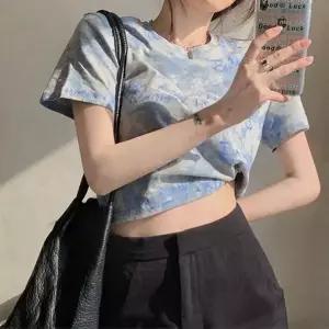 WL 숏 하이웨스트 염색 레터링 디자인 반팔티