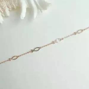 [알티피아]물고기 컷팅 민자 믹스 행운 팔찌14k화이트골드19cm