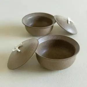 공기 이천도자기 노바 브라운 뚜껑 대접 식기 그릇 국 밥 세트