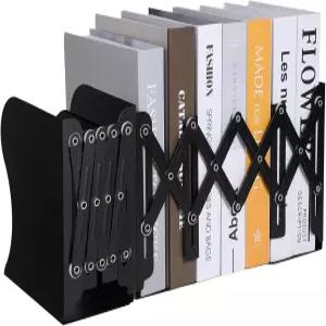 무거운 책을 위한 2팩 조절 가능한 북엔드 - 보관할 수 있는 확장 선반 책상 및 사무실용 미끄럼 방지