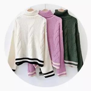 [SBD] 배색 목폴라 3컬러 스웨터 꽈배기 여성 니트 포인트