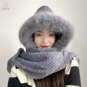 후드 머플러 일체형 그레이 목도리