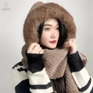 후드 머플러 일체형 브라운 남성머플러